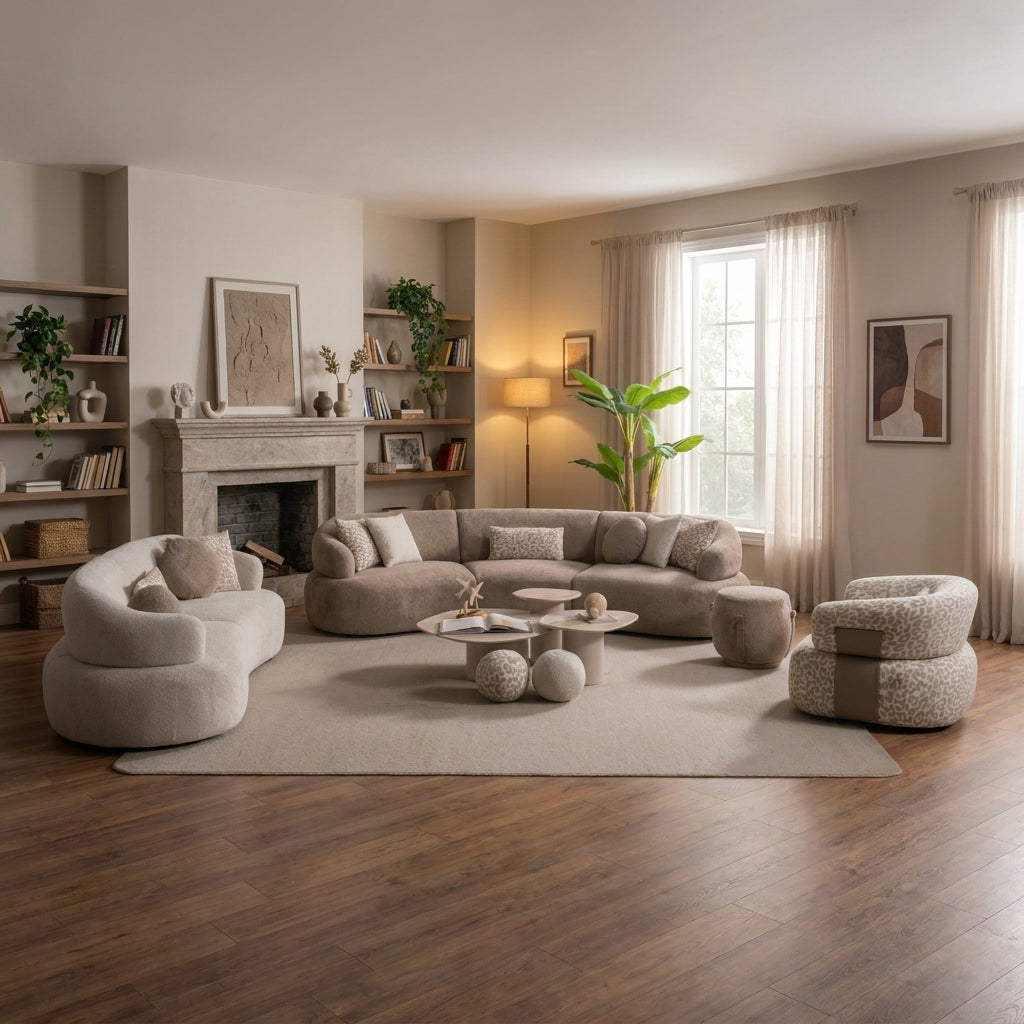 Mellow Curved Luxury Sofa Set – Modern Bouclé Living Room Collection