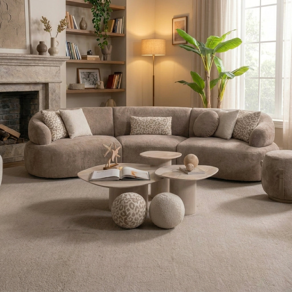 Mellow Curved Luxury Sofa Set – Modern Bouclé Living Room Collection