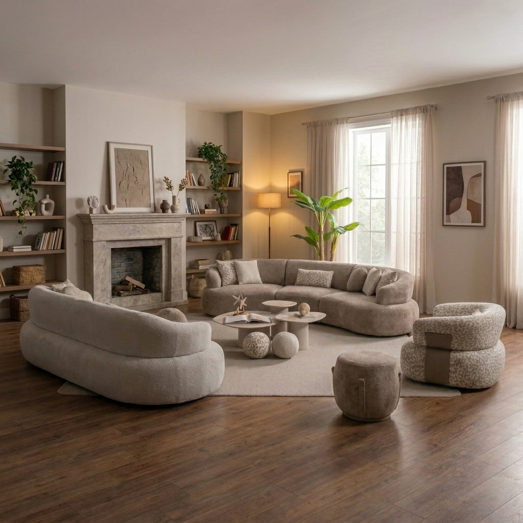 Mellow Curved Luxury Sofa Set – Modern Bouclé Living Room Collection