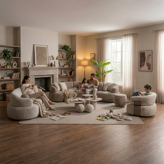 Mellow Curved Luxury Sofa Set – Modern Bouclé Living Room Collection