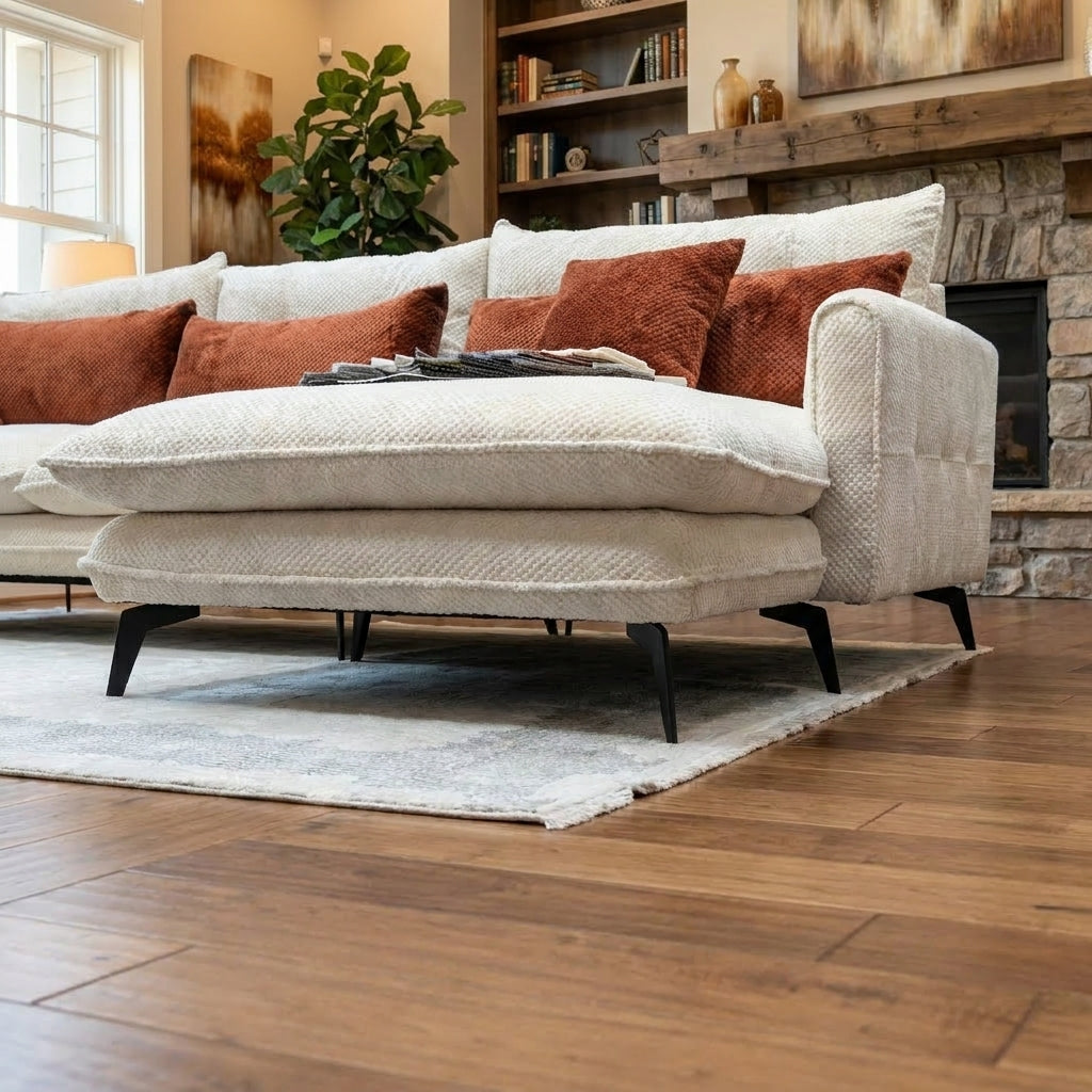 Luxury Cream Cloud Sectional Sofa with Rust Accent Cushions