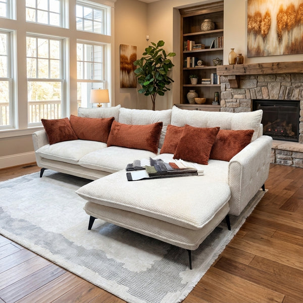 Luxury Cream Cloud Sectional Sofa with Rust Accent Cushions