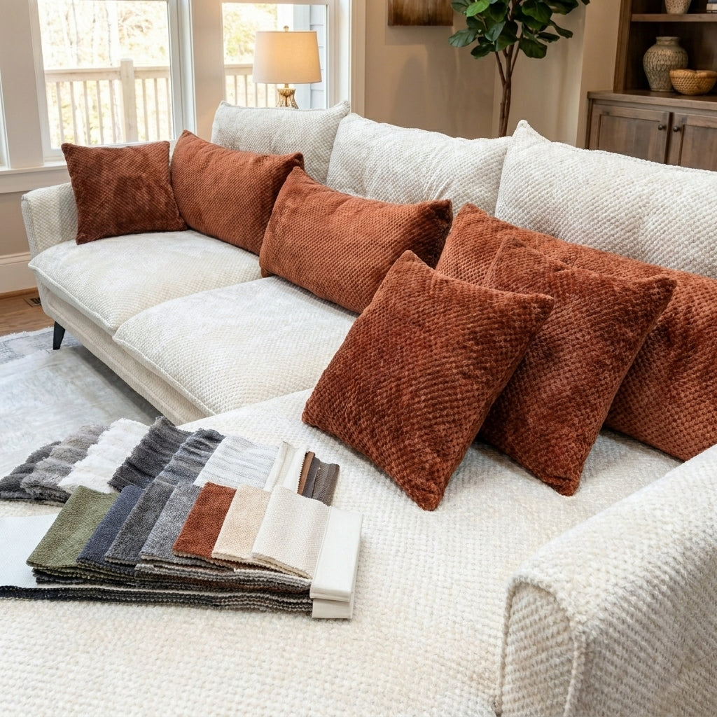 Luxury Cream Cloud Sectional Sofa with Rust Accent Cushions