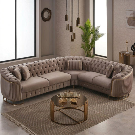 Vienna Luxe Premium Velvet Sofa Set – Luxury Turkish Chesterfield Sofa with Gold Detailing UK