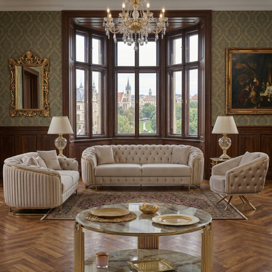 Vienna Luxe Premium Sofa Set | Luxury Velvet Turkish Sofa Suite with Gold Accents