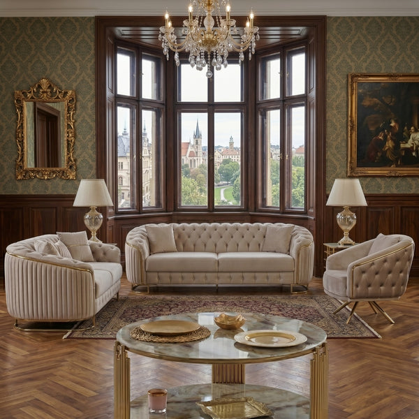 Vienna Luxe Premium Sofa Set | Luxury Velvet Turkish Sofa Suite with Gold Accents