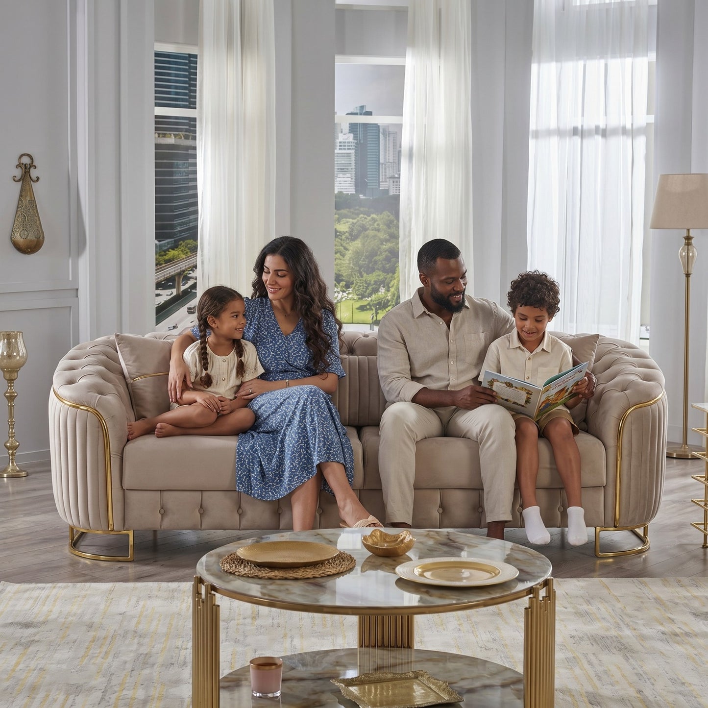 Vienna Luxe Premium Sofa Set | Luxury Velvet Turkish Sofa Suite with Gold Accents