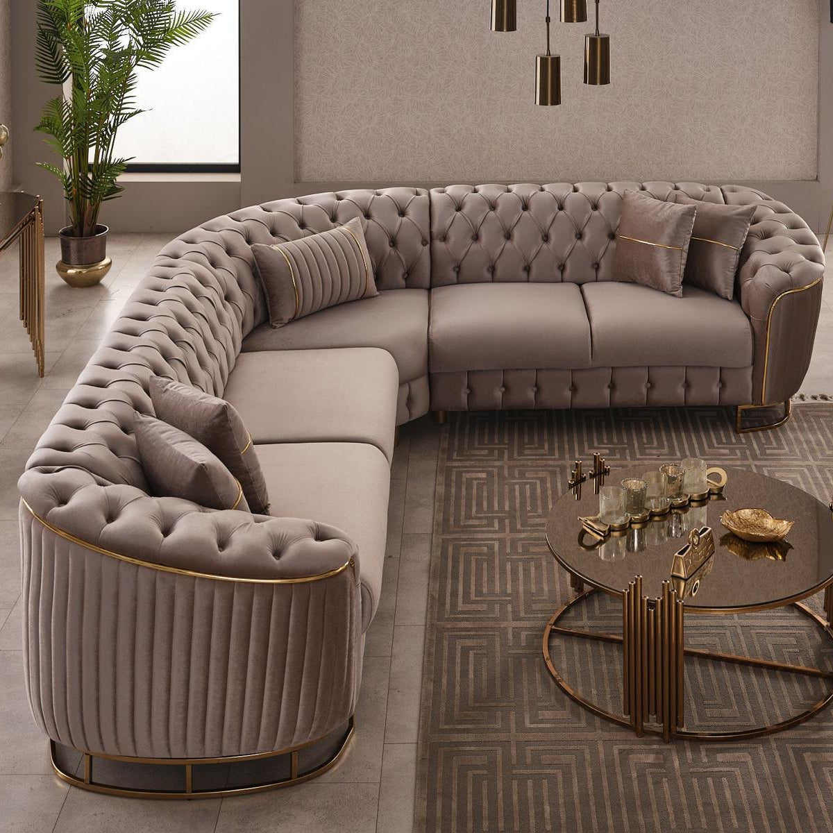 Vienna Luxe Premium Velvet Sofa Set – Luxury Turkish Chesterfield Sofa with Gold Detailing UK