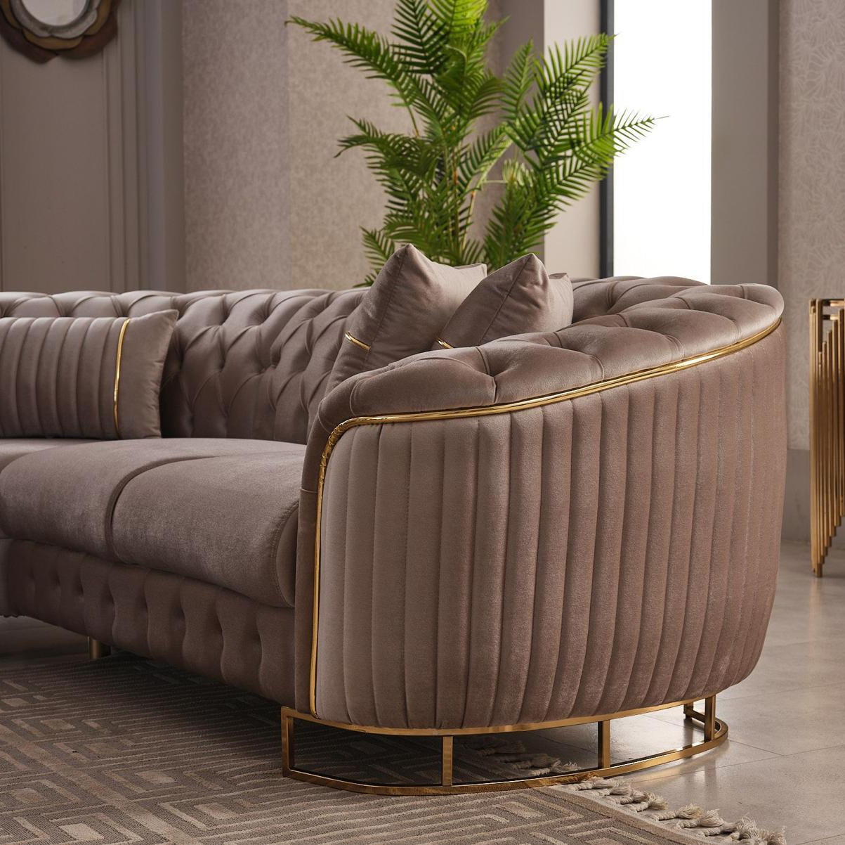 Vienna Luxe Premium Velvet Sofa Set – Luxury Turkish Chesterfield Sofa with Gold Detailing UK