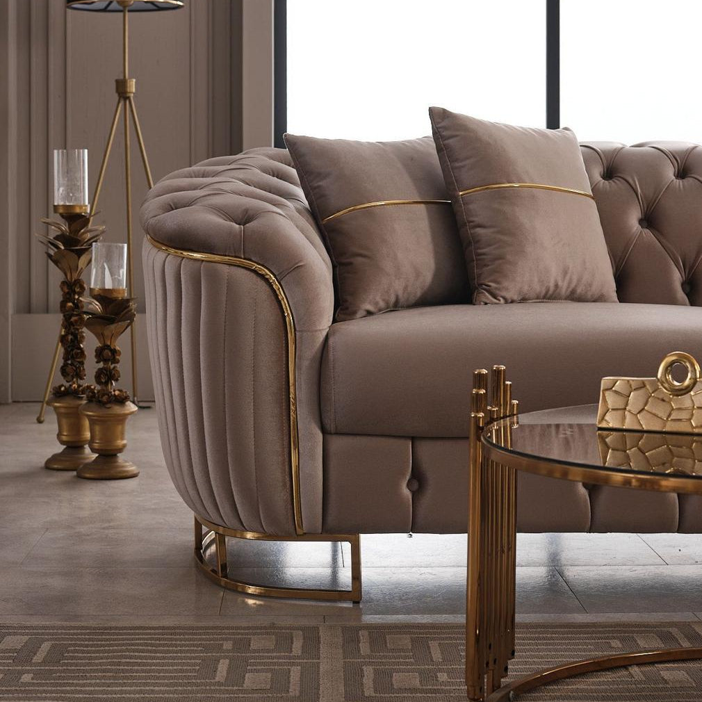 Vienna Luxe Premium Velvet Sofa Set – Luxury Turkish Chesterfield Sofa with Gold Detailing UK