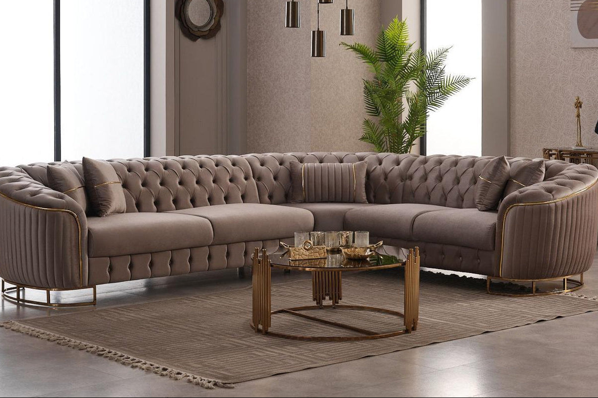 Vienna Luxe Premium Velvet Sofa Set – Luxury Turkish Chesterfield Sofa with Gold Detailing UK